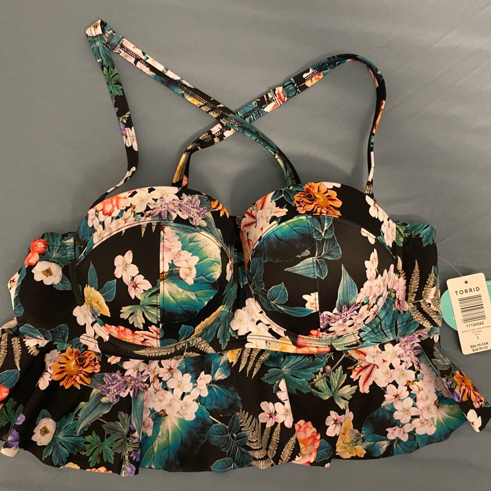 torrid Black Floral Push-Up Bikini Top